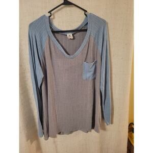 Sew In Love Womens Large Figure Me Out V-Neck Top Blue Gray